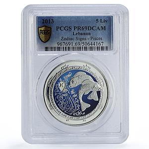 Lebanon 5 livres Pisces Zodiac Signs Colored PR69 PCGS silver coin 2013