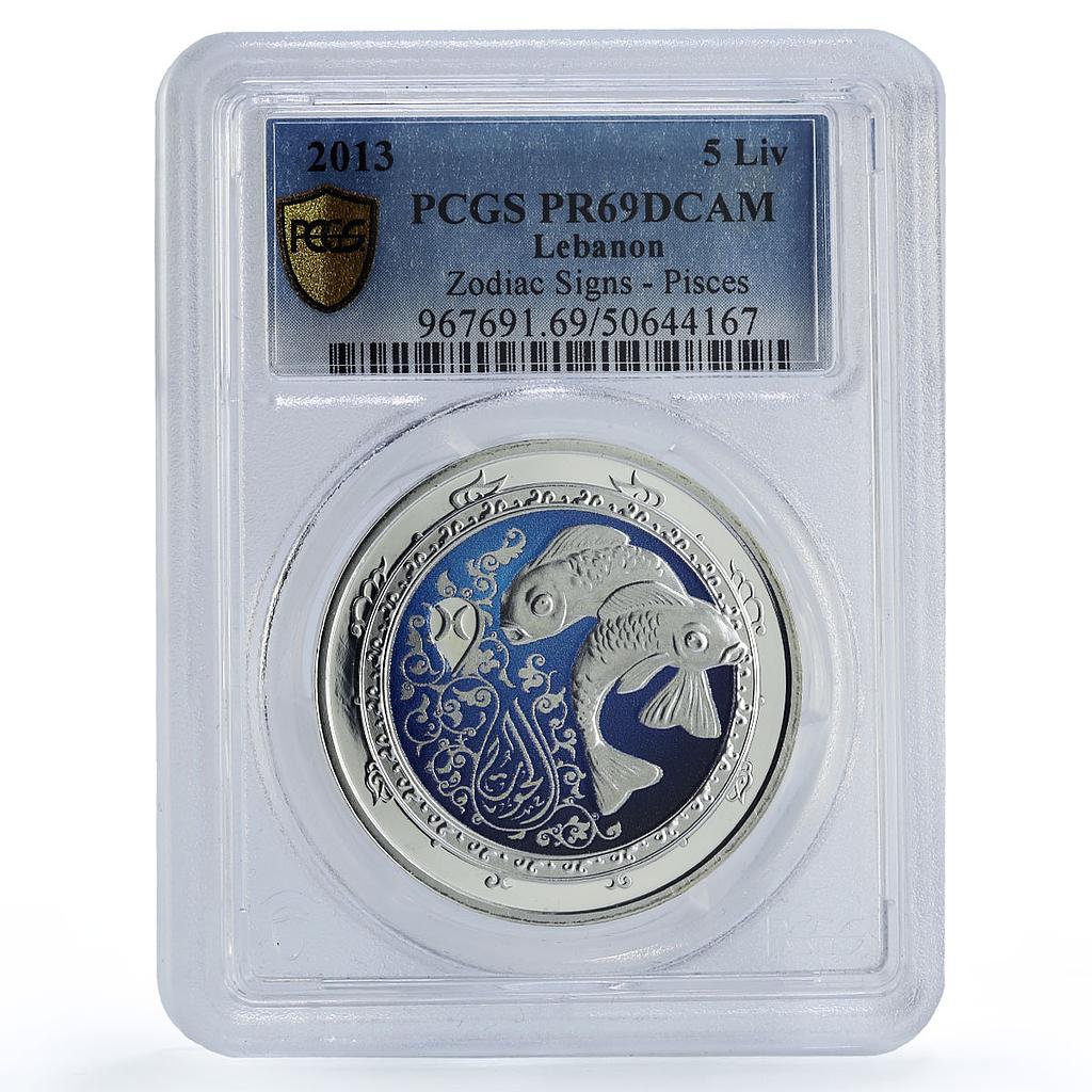 Lebanon 5 livres Pisces Zodiac Signs Colored PR69 PCGS silver coin 2013