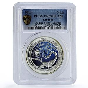 Lebanon 5 livres Scorpio Zodiac Signs Colored PR69 PCGS silver coin 2013