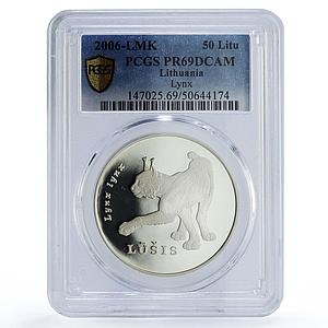 Lithuania 50 litu Lynx Wildlife Conservation Fauna PR69 PCGS silver coin 2006