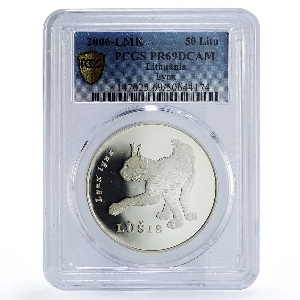 Lithuania 50 litu Lynx Wildlife Conservation Fauna PR69 PCGS silver coin 2006