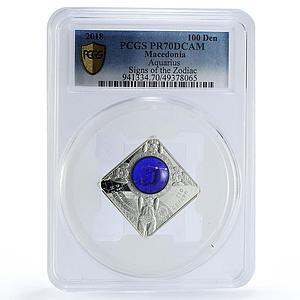 Macedonia 100 denars Aquarius Zodiac Signs 3D PR70 PCGS silver coin 2018