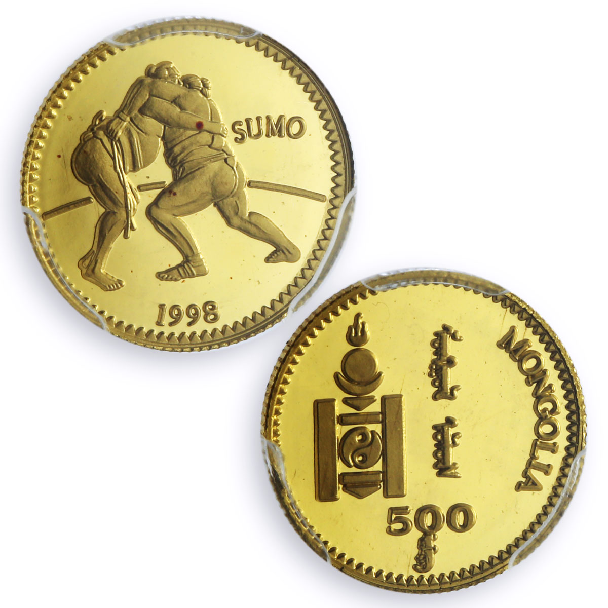 Mongolia 500 togrog Sumo Japanese Wrestling Sports PR68 PCGS gold coin 1998
