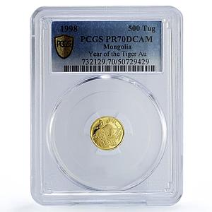 Mongolia 500 togrog Year of the Tiger Lunar Calendar PR70 PCGS gold coin 1998