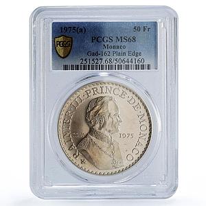 Monaco 50 francs Rainier III Reing History Politics MS68 PCGS silver coin 1975