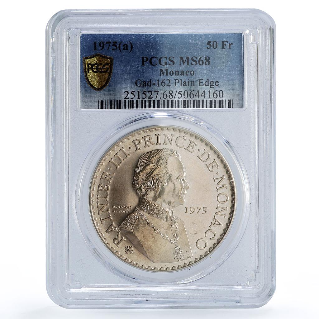Monaco 50 francs Rainier III Reing History Politics MS68 PCGS silver coin 1975