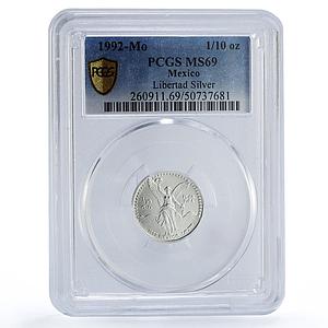 Mexico 1/10 onza Libertad Angel of Independence MS69 PCGS silver coin 1992