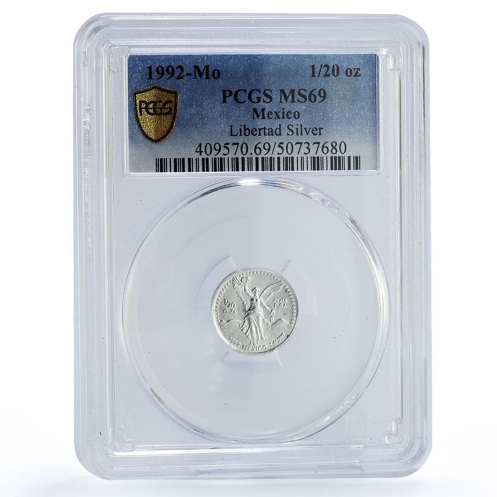 Mexico 1/20 onza Libertad Angel of Independence MS69 PCGS silver coin 1992