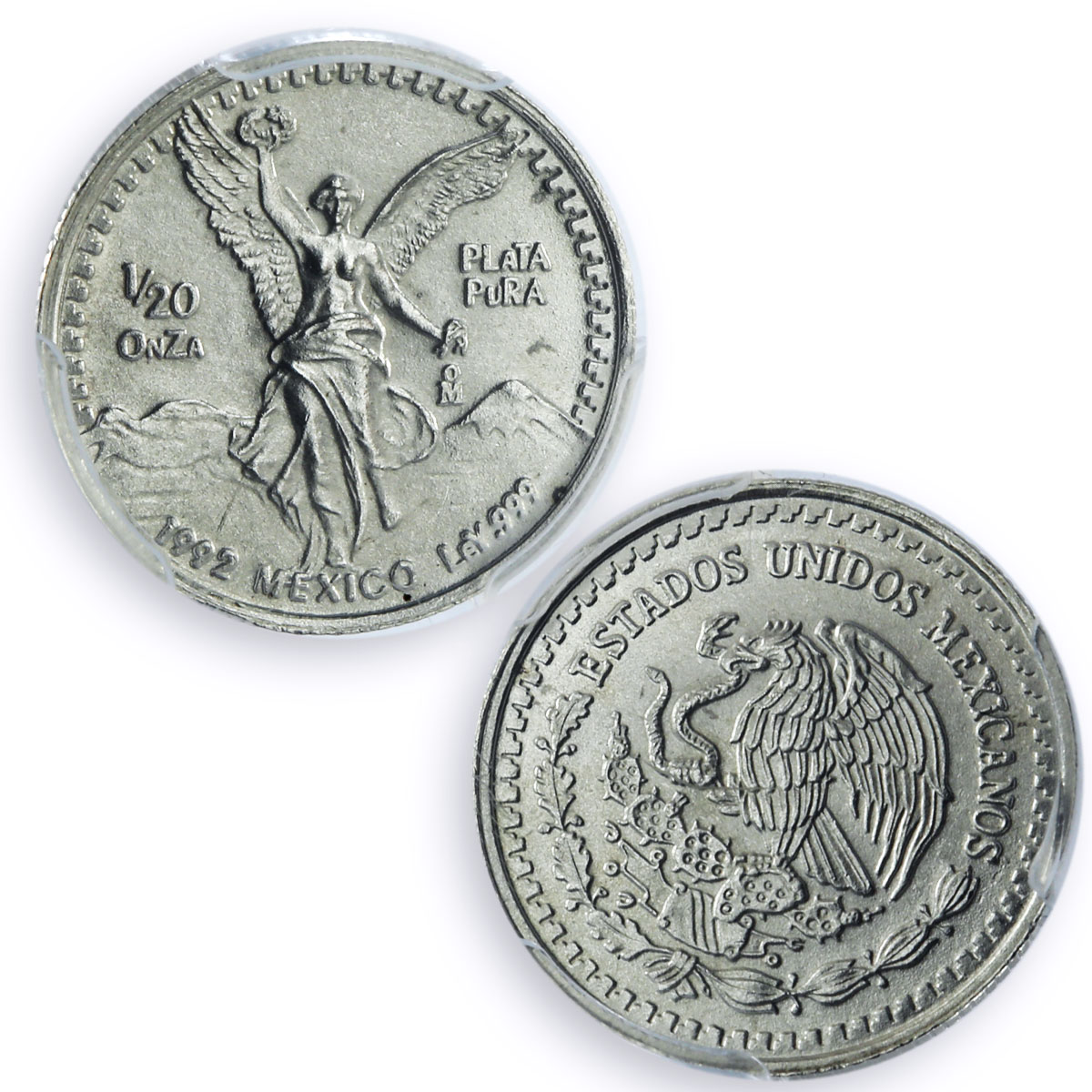 Mexico 1/20 onza Libertad Angel of Independence MS69 PCGS silver coin 1992