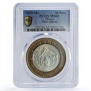 Mexico 50 pesos Revolution Ninos Heroes Politics MS65 PCGS bimetal coin 1993