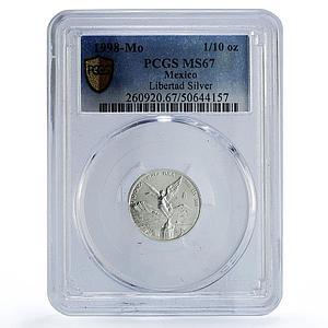 Mexico 1/10 onza Libertad Angel of Independence MS67 PCGS silver coin 1998