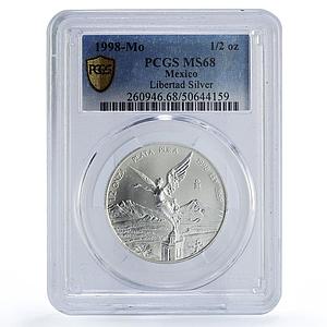 Mexico 1/2 onza Libertad Angel of Independence MS68 PCGS silver coin 1998