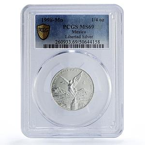 Mexico 1/4 onza Libertad Angel of Independence MS69 PCGS silver coin 1998