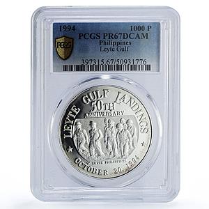 Philippines 1000 piso Leyte Gulf MacArthur History PR67 PCGS silver coin 1994