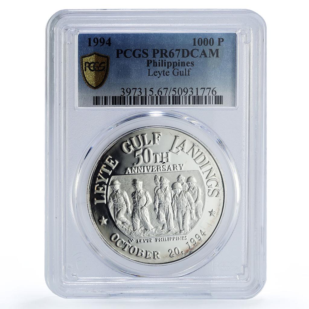 Philippines 1000 piso Leyte Gulf MacArthur History PR67 PCGS silver coin 1994