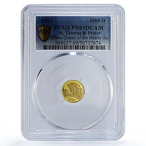 Sao Tome 1000 dobras Princess Diana History Politics PR69 PCGS gold coin 1997
