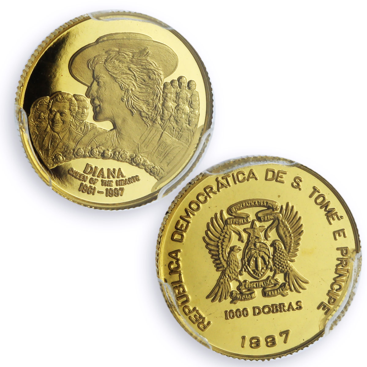 Sao Tome 1000 dobras Princess Diana History Politics PR69 PCGS gold coin 1997