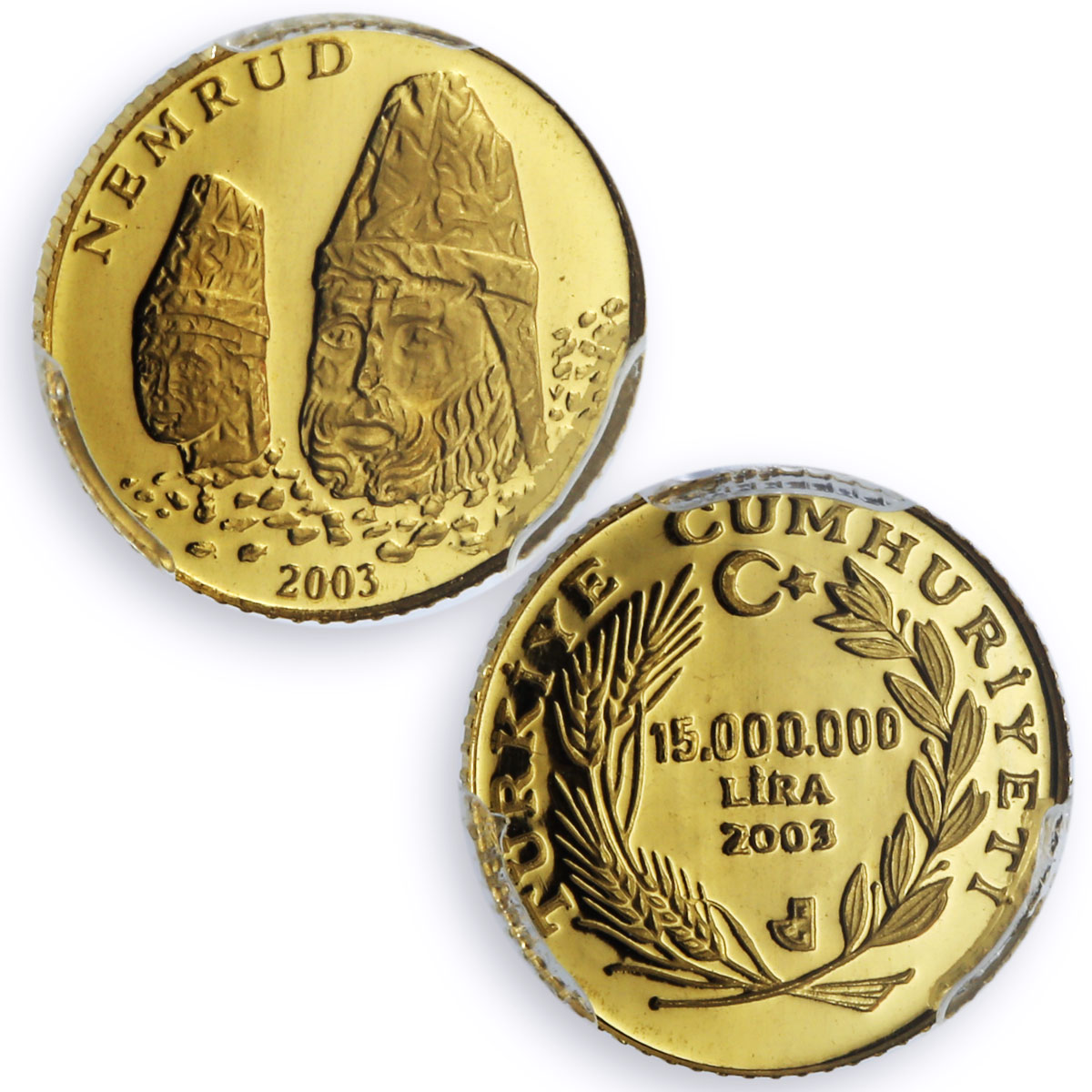Turkiye 15000000 lira Nemrud Sculpture Art History PR68 PCGS gold coin 2003