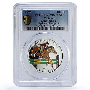 Vietnam 100 dong Steeplechase Equestrian Horse Sydney PR67 PCGS silver coin 1998