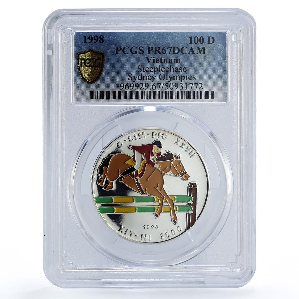 Vietnam 100 dong Steeplechase Equestrian Horse Sydney PR67 PCGS silver coin 1998