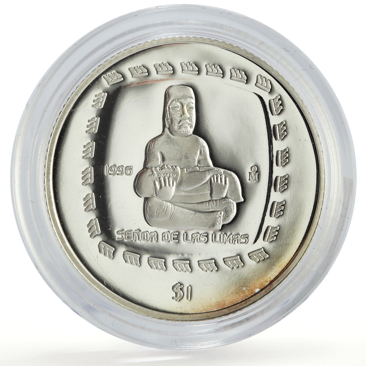 Mexico 1 peso Senor de las Limas Precolombina Olmec proof silver coin 1996