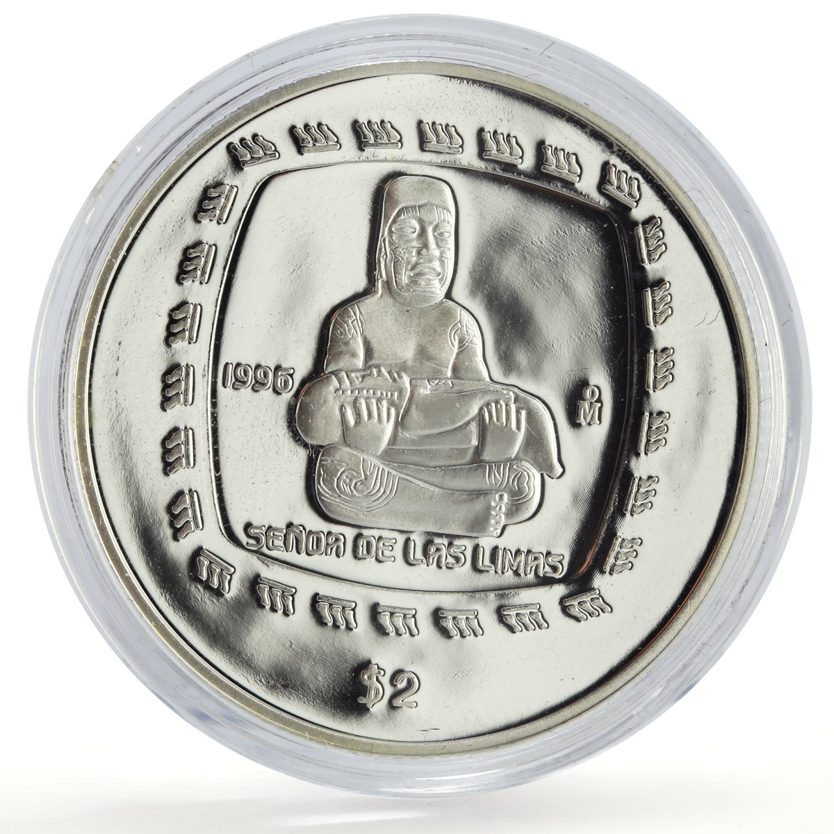 Mexico 2 pesos Senor de las Limas Precolombina Olmec proof silver coin 1996