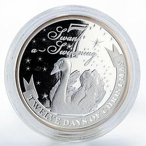 Niue 2 dollars Christmas Swans a Swimming proof silver coin 2009