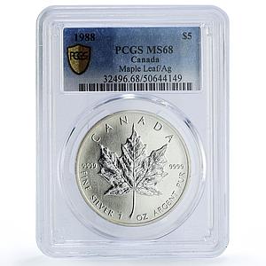 Canada 5 dollars Maple Leaf SML Bullion Coinage MS68 PCGS silver coin 1988