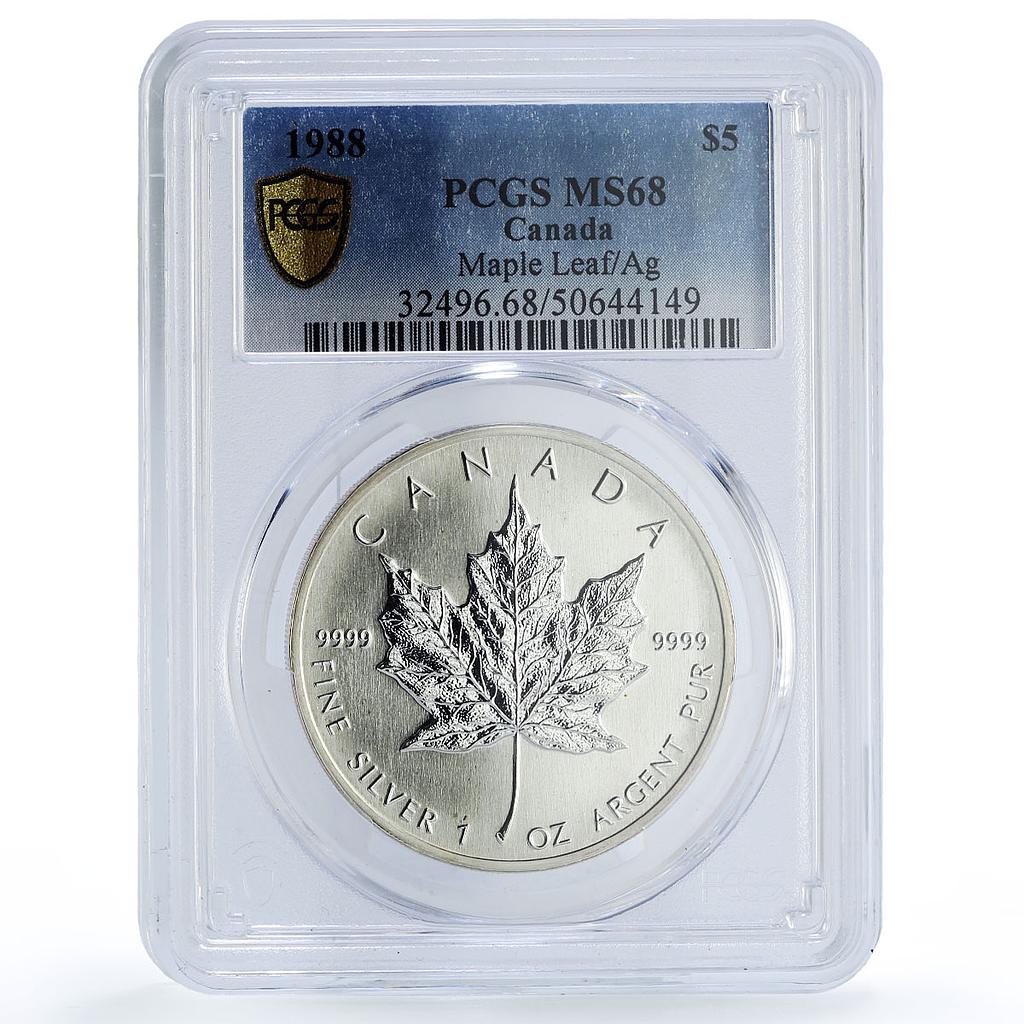 Canada 5 dollars Maple Leaf SML Bullion Coinage MS68 PCGS silver coin 1988