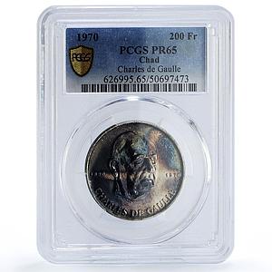 Chad 200 francs Charles de Gaulle History Politics PR65 PCGS silver coin 1970