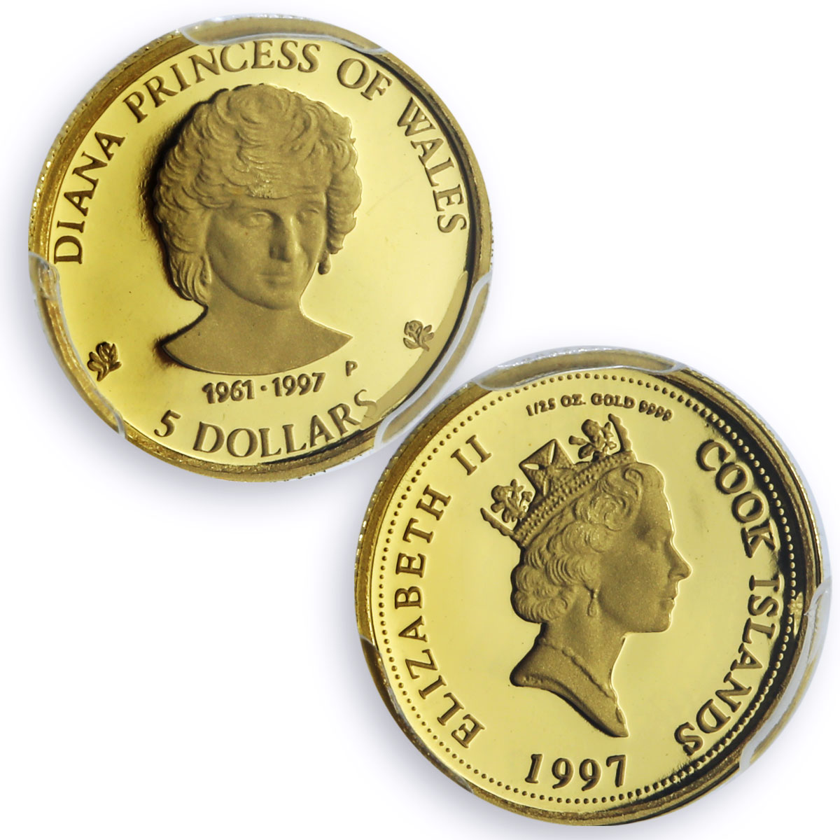 Cook Islands 5 dollars Princess Diana History Politics PR68 PCGS gold coin 1997
