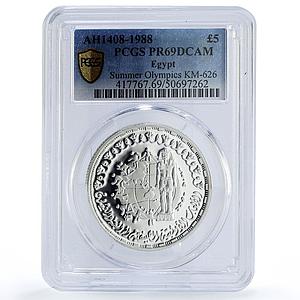 Egypt 5 pounds Paris Summer Olympic Games Sports PR69 PCGS silver coin 1988