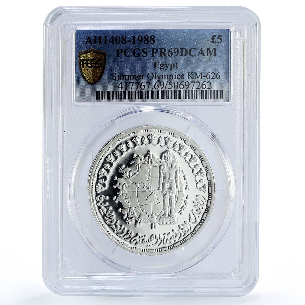 Egypt 5 pounds Paris Summer Olympic Games Sports PR69 PCGS silver coin 1988