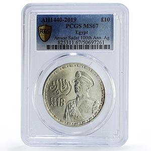 Egypt 10 pounds Anwar Sadat History Politics MS67 PCGS silver coin 2019