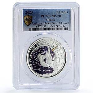 Ghana 5 cedis Unicorn Pink Horse Mythical Creatures MS70 PCGS silver coin 2023