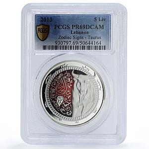 Lebanon 5 livres Taurus Zodiac Signs Colored PR69 PCGS silver coin 2013