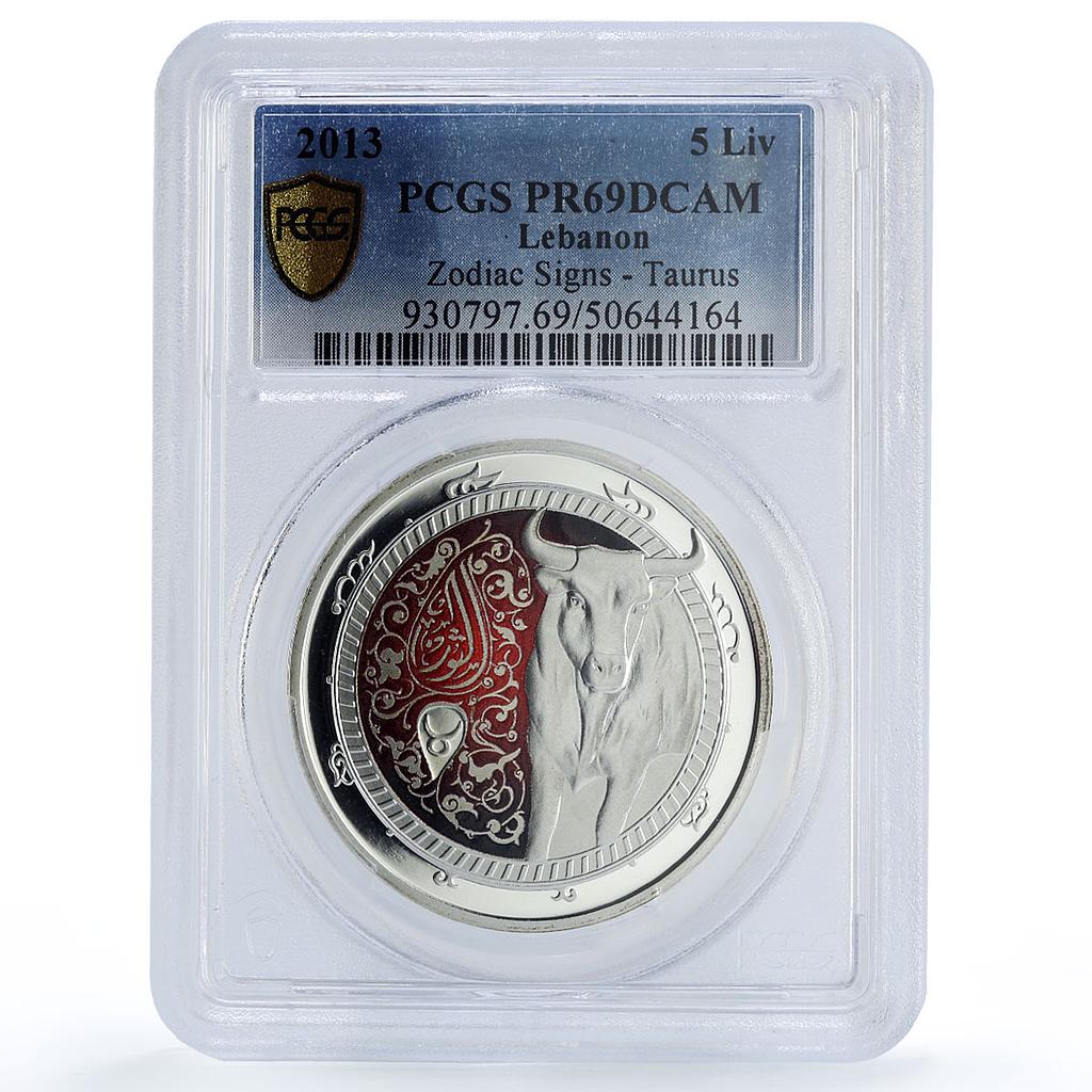 Lebanon 5 livres Taurus Zodiac Signs Colored PR69 PCGS silver coin 2013