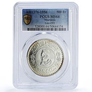 Morocco 500 francs Mohammed V Coinage Lec-293 MS64 PCGS silver coin 1956