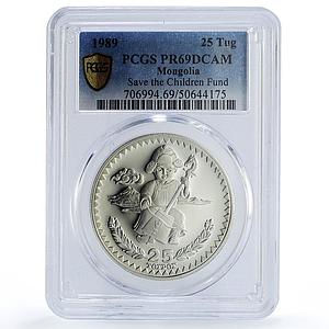 Mongolia 25 togrog UNICEF Save Children Child Year PR69 PCGS silver coin 1989