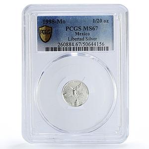 Mexico 1/20 onza Libertad Angel of Independence MS67 PCGS silver coin 1998