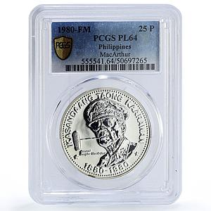 Philippines 25 piso General MacArthur Birth Politics PL64 PCGS silver coin 1980