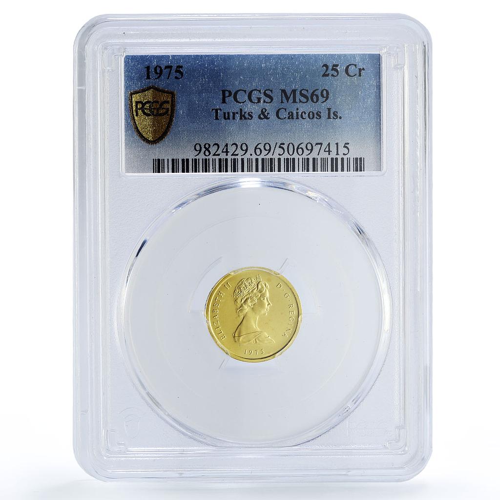 Turks and Caicos Islands 25 crowns Elizabeth II Matte MS69 PCGS gold coin 1975