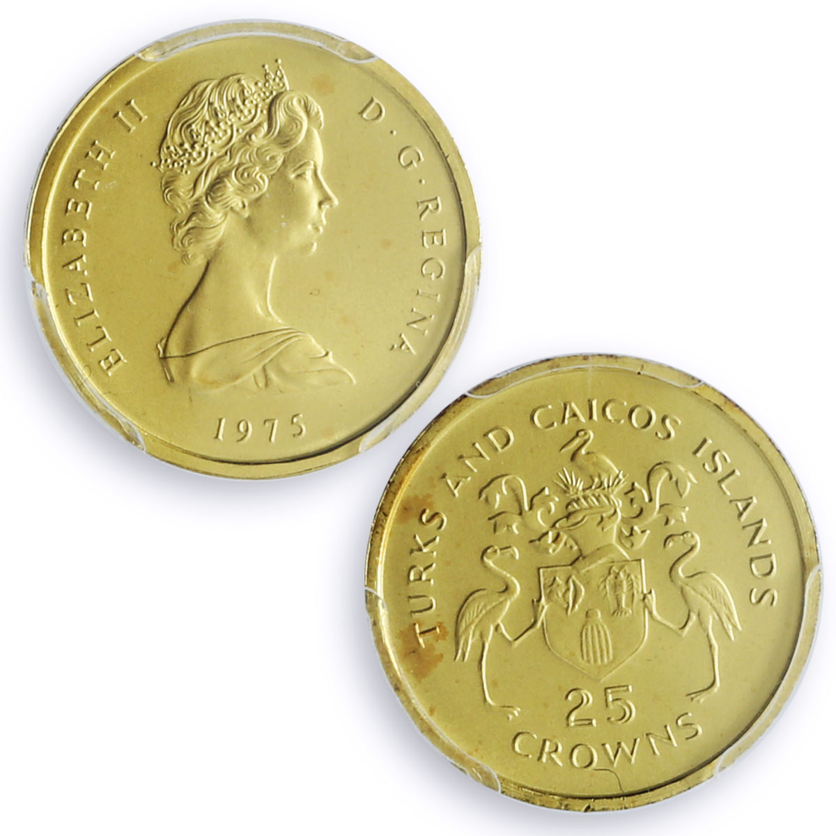Turks and Caicos Islands 25 crowns Elizabeth II Matte MS69 PCGS gold coin 1975