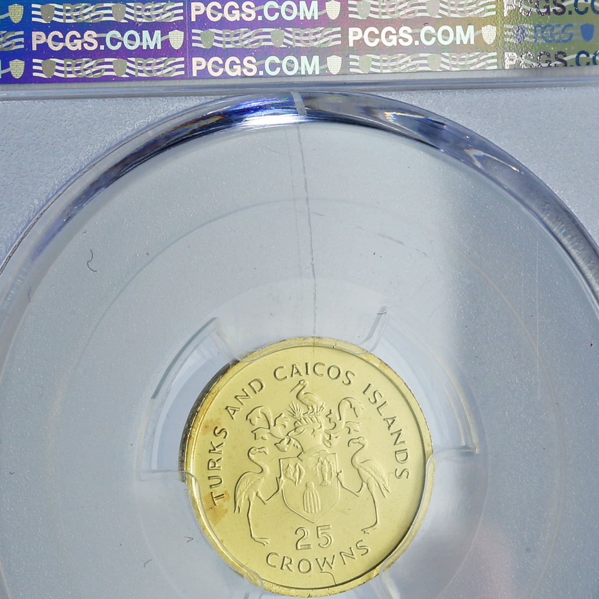 Turks and Caicos Islands 25 crowns Elizabeth II Matte MS69 PCGS gold coin 1975