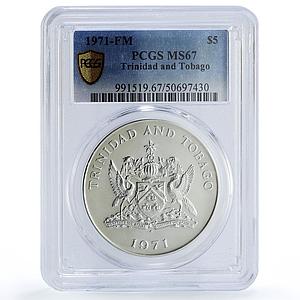 Trinidad and Tobago 5 dollars Ibis Matte Birds Fauna MS67 PCGS silver coin 1971