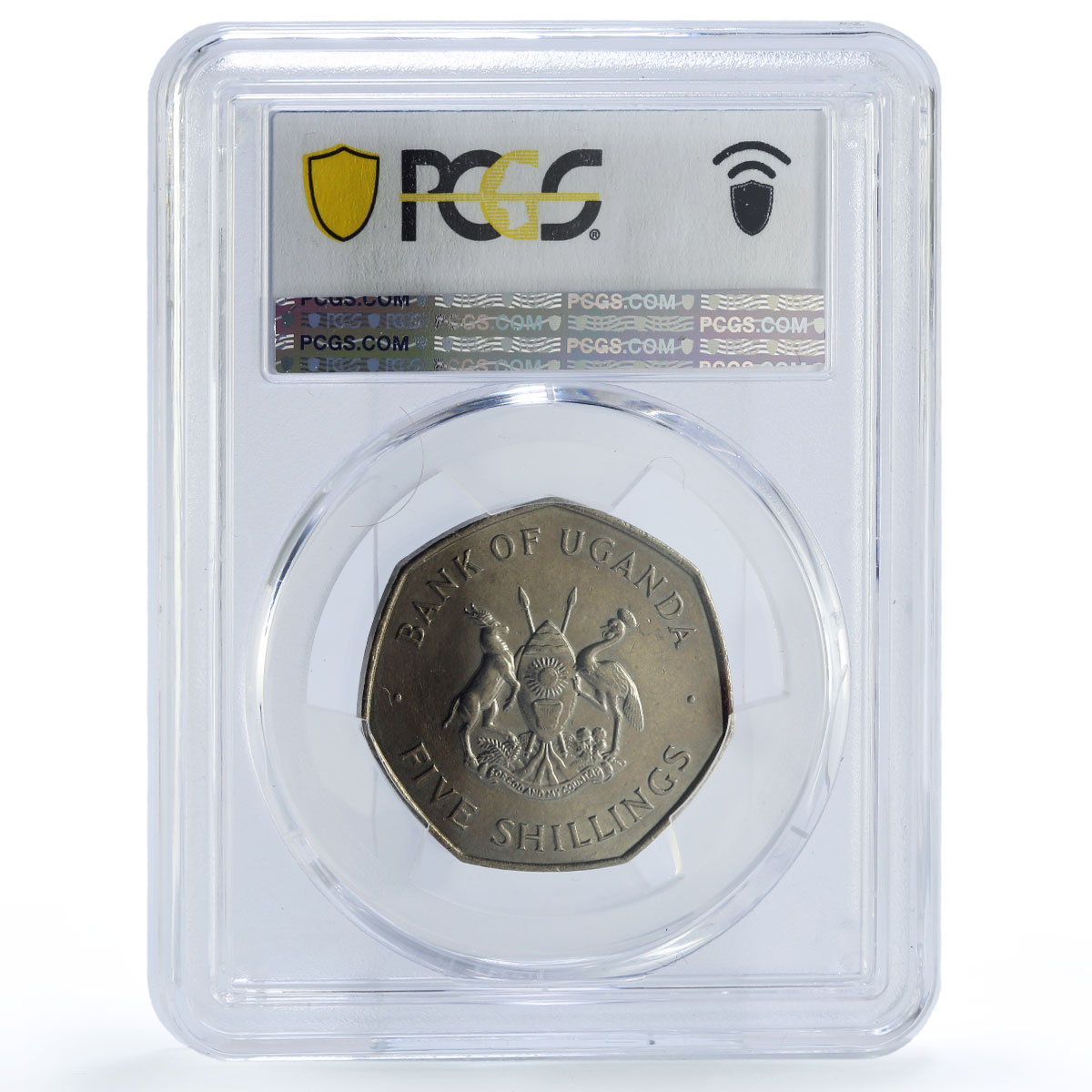 Uganda 5 shillings Republic Coinage Crane Birds Fauna MS65 PCGS CuNi coin 1972