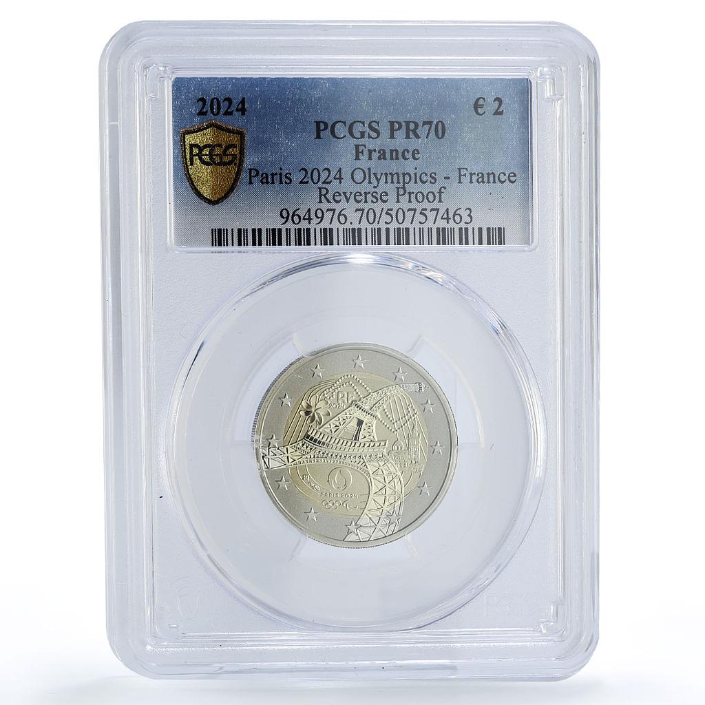 France 2 euro Paris Olympic Games Eiffel Tower Reverse PR70 PCGS coin 2024