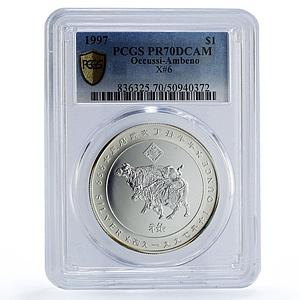 Occussi-Ambeno 1 dollar Year of the Ox Bull X#6 PR70 PCGS silver coin 1997