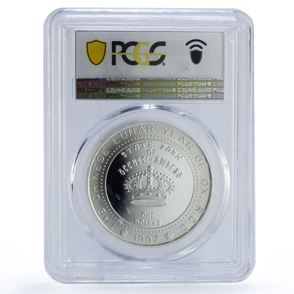 Occussi-Ambeno 1 dollar Year of the Ox Bull X#6 PR70 PCGS silver coin 1997
