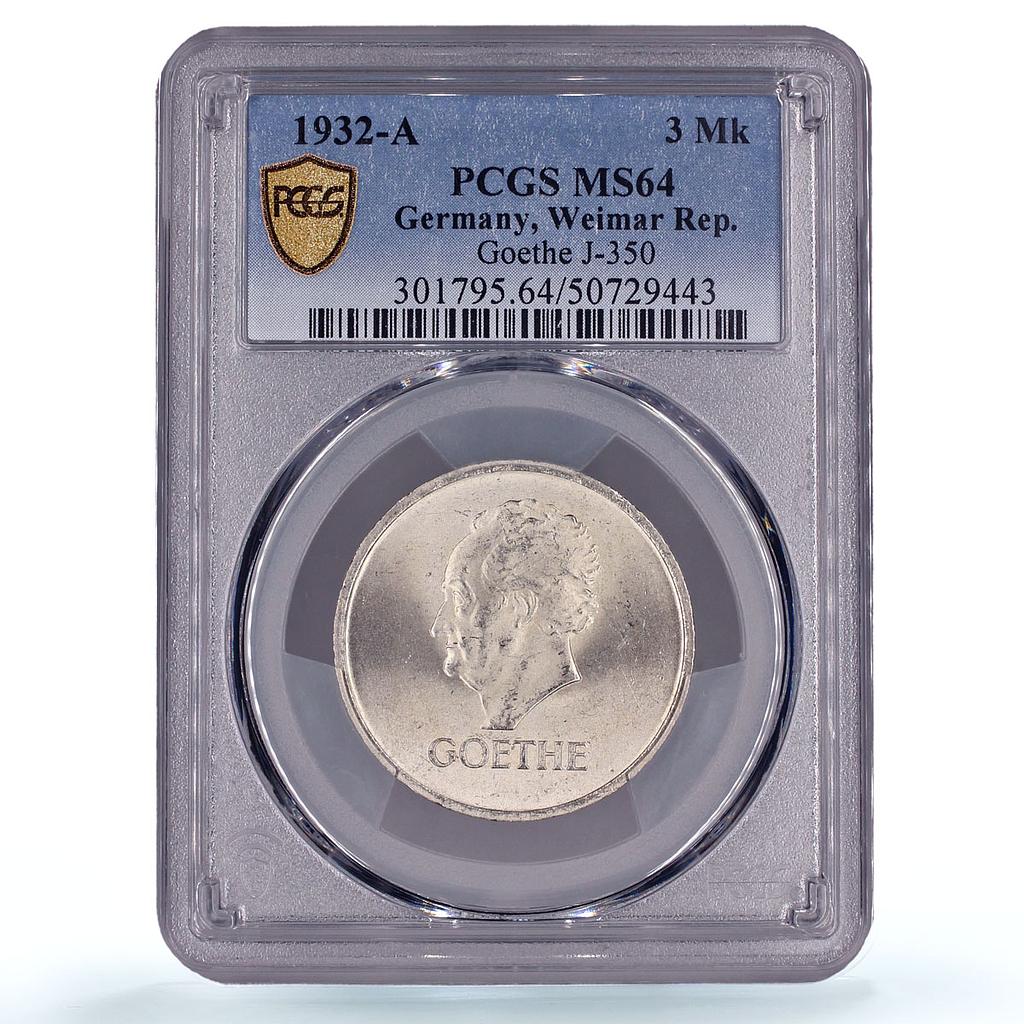 Germany 3 mark Goethe 100th Anniversary Literature MS64 PCGS silver coin 1932